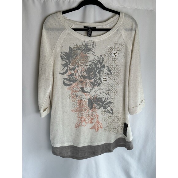 NWT Beautiful Style & Co. Women’s Floral Top Tan/Gray XL - Picture 2 of 8